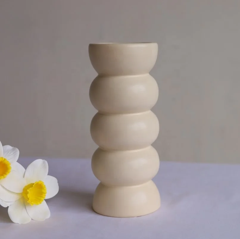2024 Minimalist Cream White Small Tall Circle Round Cylinder Floral Porcelain and Ceramic Vases