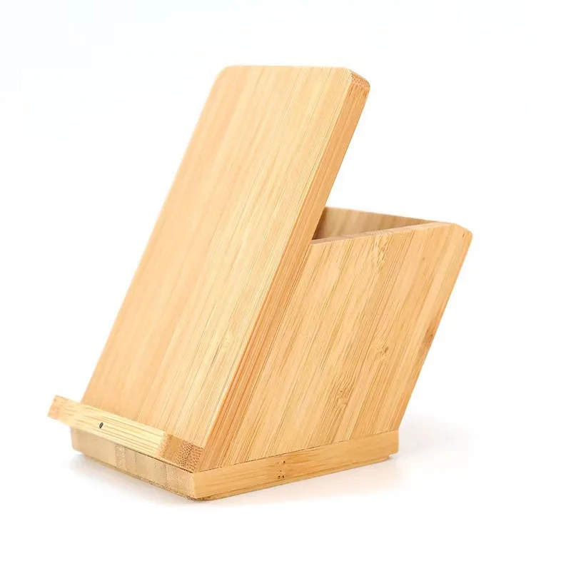 custom laser engraved 2 in 1 bamboo mobile cell phone holder and pen holder stand for office desk