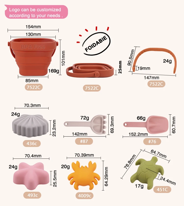 Custom New Kids Play Bpa Free Silicone Baby Seaside Beach&sand Toys Collapsable 2024 Eco Beach Bucket Sand Toy Kit For Children