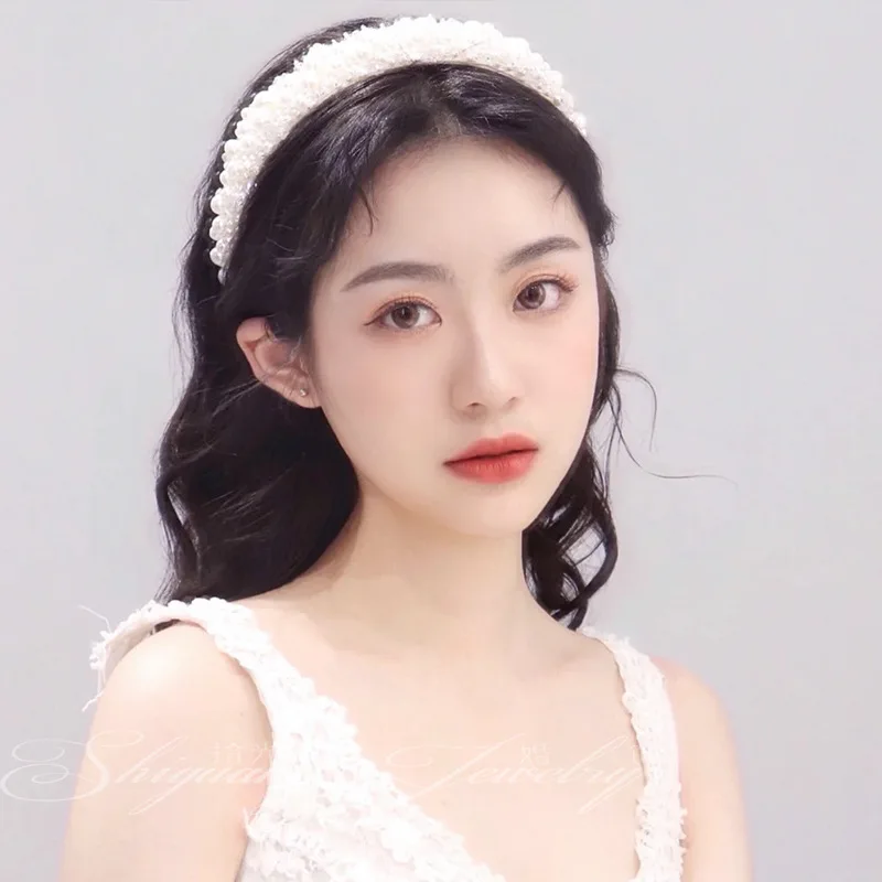 Handmade Luxury Baroque Wide Headband Pearls Headband Beaded Headband for Women Party Hair Accessories Gorgeous Crystal Headwear