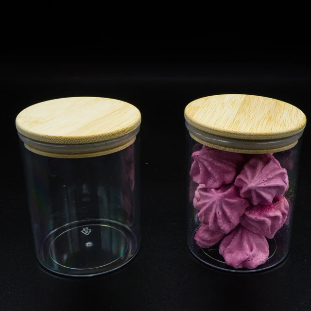 Briwell PLA ISO plastic clear PS sealable nuts candy jars food grade storage jar with bamboo lid