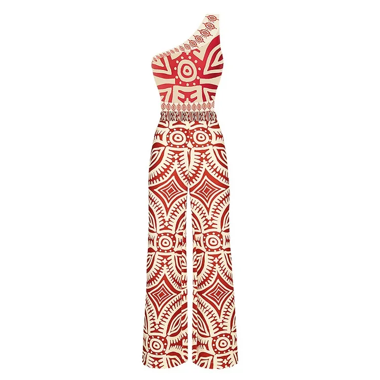 JSN High Waist Pants Suit Swimwear Women One Piece Swimsuit Beachwear Cover up Bikini Digital Print Adults Round Neck Orange 500