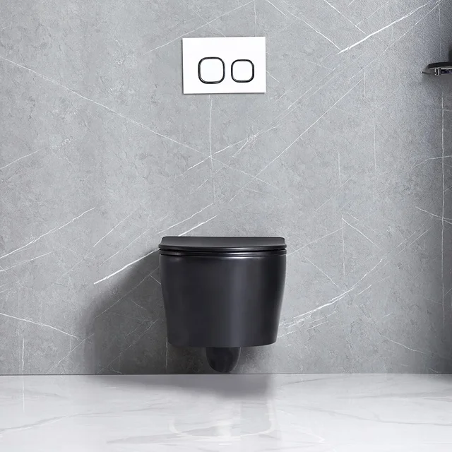 ANBI Rimless Matt Color Wall Mounted P Trap Hanging Black Inodoro Toilet