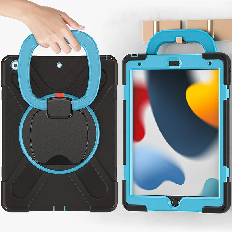 Новая модель Цветной силиконовый ударопрочный чехол для планшета iPad 10 2 2021 9 с плечевым ремнем вращающаяся Складная ручка держатель