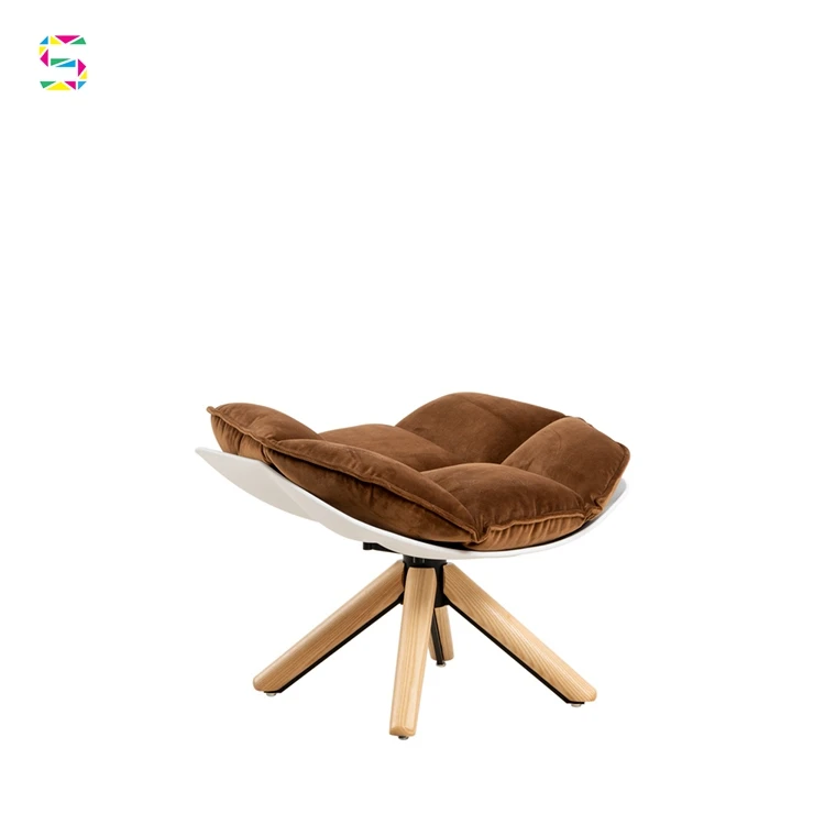 Wholesale Modern Boho Armchair Swivel Chair Wood Legs Fabric Single Leisure Womb Chair With Ottoman DC-1565