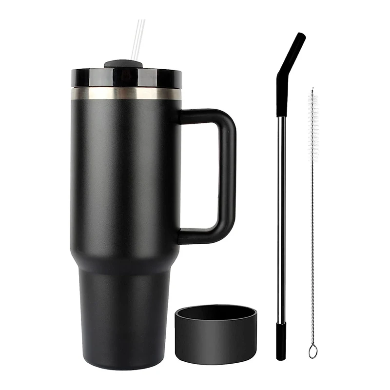 Custom Ideas 40 oz Coffee Mug Stainless Steel Double Wall Vacuum Beer Cup Travel Leopard Tumbler With Handle Straw Lids