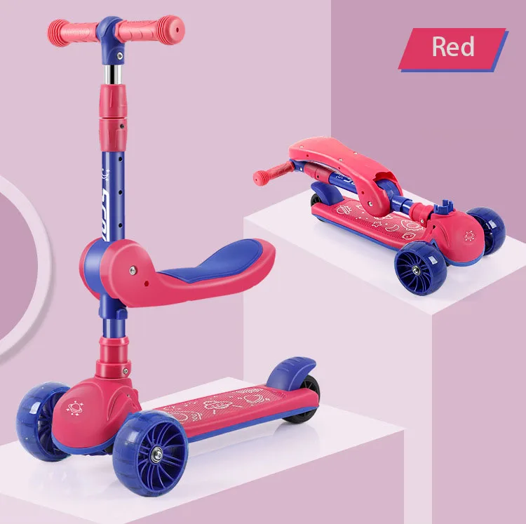 The factory shipped the new pink Princess children three-wheel scooter can sit and stand with light music balance car