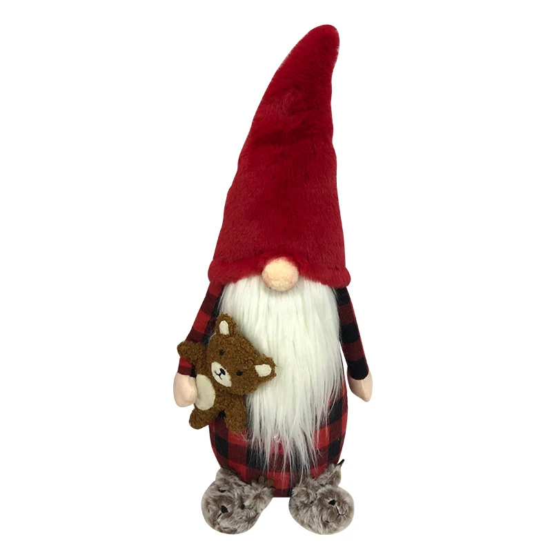 BSCI Passed Christmas Gnome Doll Holding Bear 2024 Xmas Tree Decoration Ornaments Swedish Tomte Plush Gnome Stuffed Toy