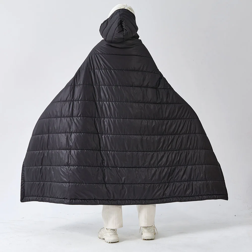 Cold Black Print Multifunctional Stadium Down Camping Puffy Blanket With Snap Button