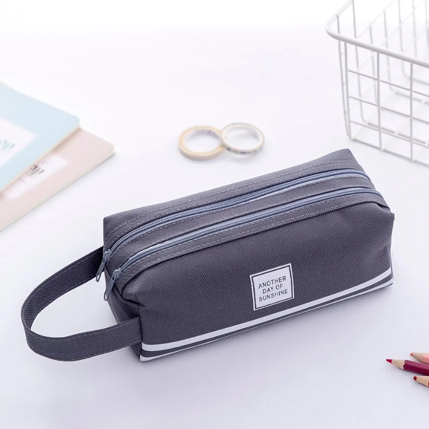Solid Canvas Pencil Pen Bag Large Capacity Creative Korea Fabric Pencil Case for School