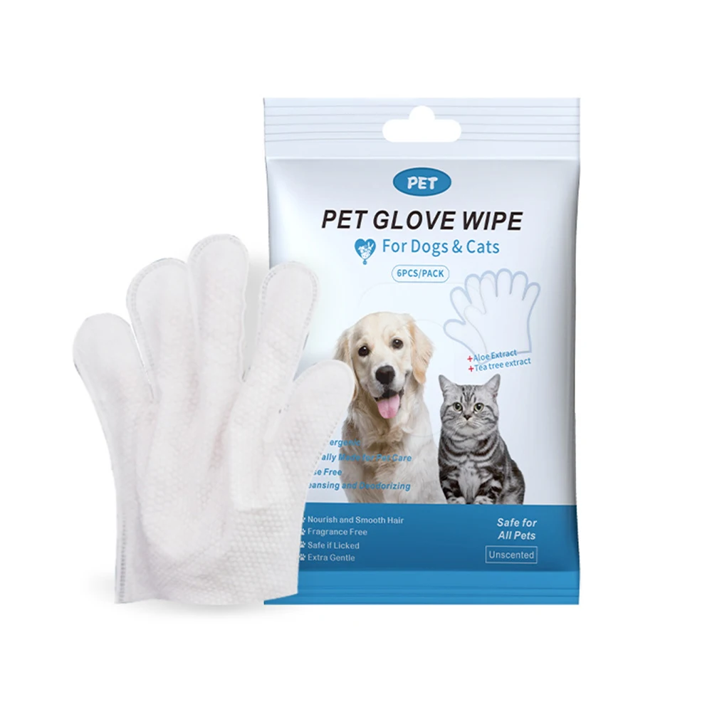 Custom Logo Disposable Pet Cleaning Gloves Wipes Private Label Biodegradable Pet Grooming Gloves Wet Wipes For Dogs And Cats