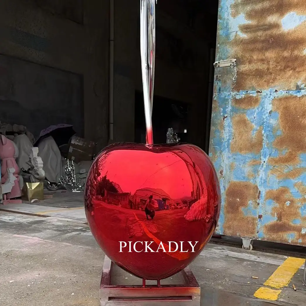 Modern Outdoor Garden Structure Metal Art Red stainless steel Apple sculptures