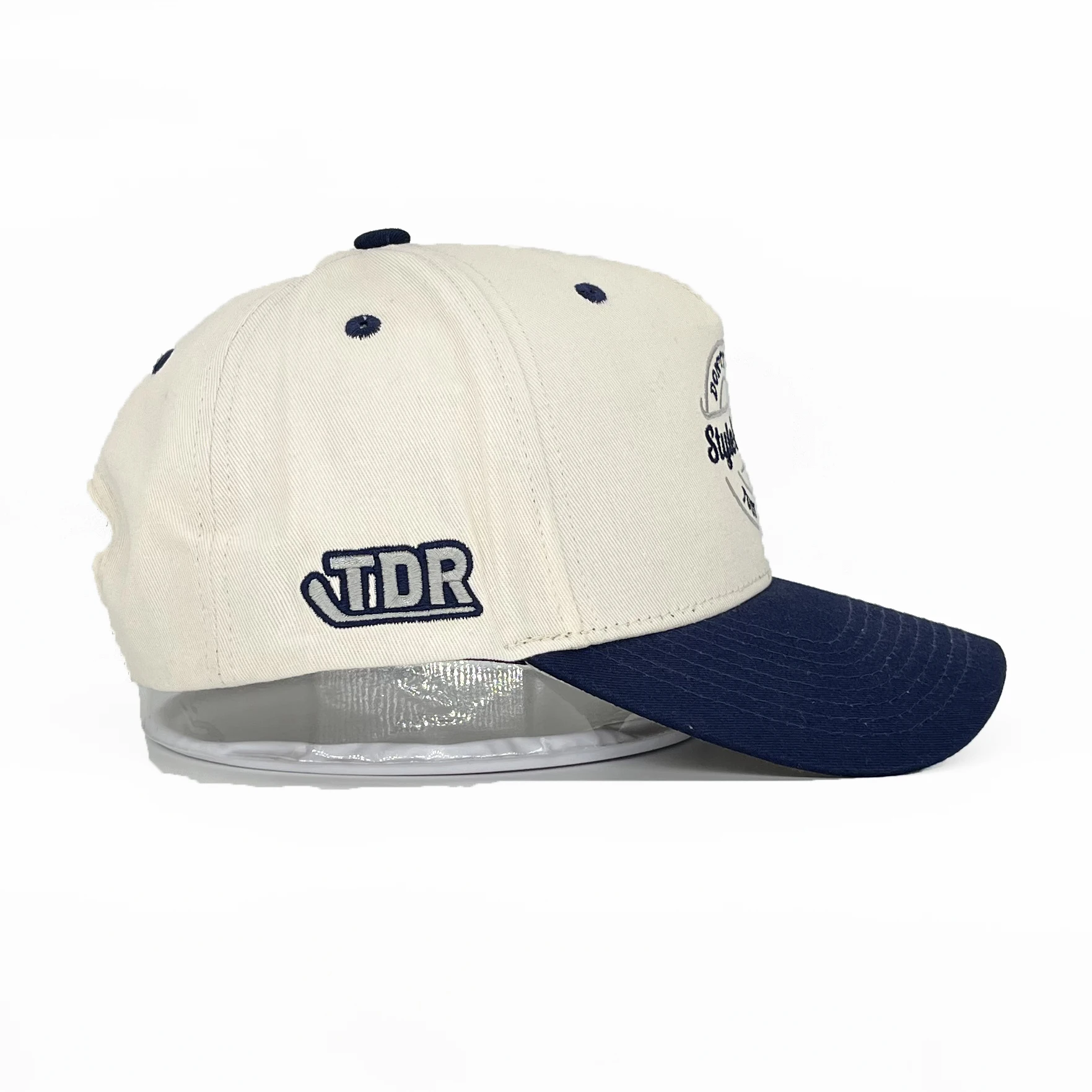 Wholesale High Quality Custom Logo 100% Cotton 3d Embroidered Youth Sport Two Tone 5 Panel Curved Brim Cotton Baseball Caps Hats