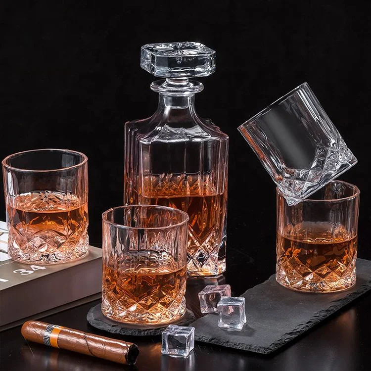 5PC Crystal Glass Cup Liquor Drinking Alcohol Whisky Cup Glass Set Cocktail Whiskey Decanter