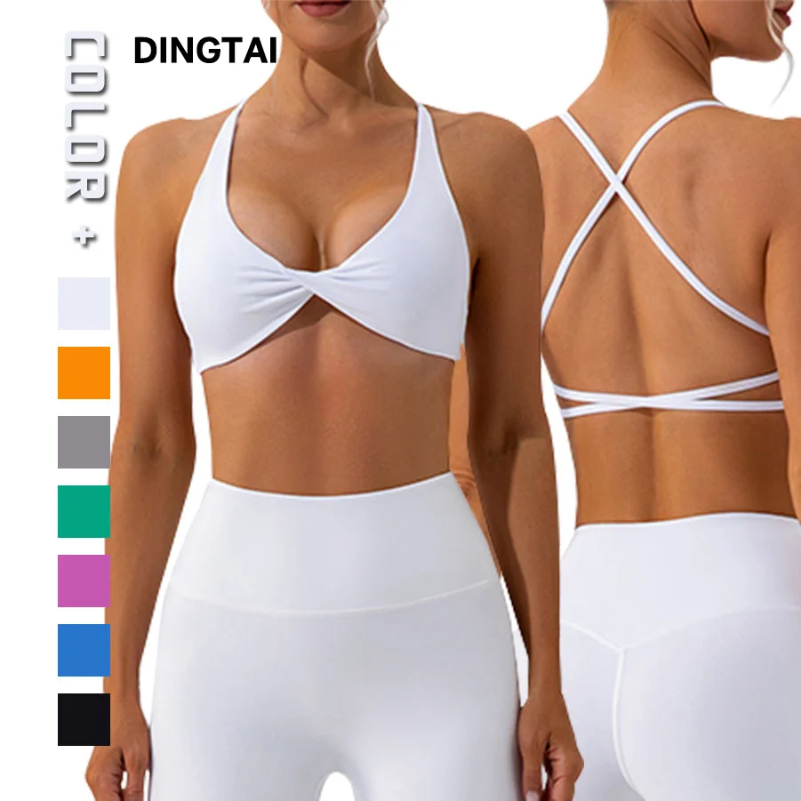 Women Sexy Sports Bras Workout Backless Strappy Cross Top Low Support Gym Fitness Yoga Crop Top