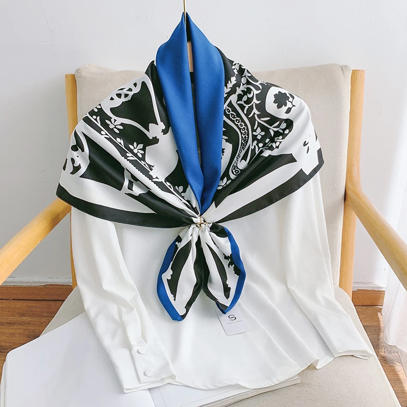 Wholesale fashion korean style square hijab  scarf silk printed women neckerchief shawl silk scarf 90*90cm