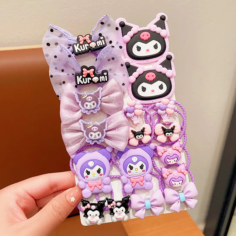 Kuromi Hair Accessories Set No Hair Damage Elastic Rubber Band Bow Flower Hair Ties For Girls