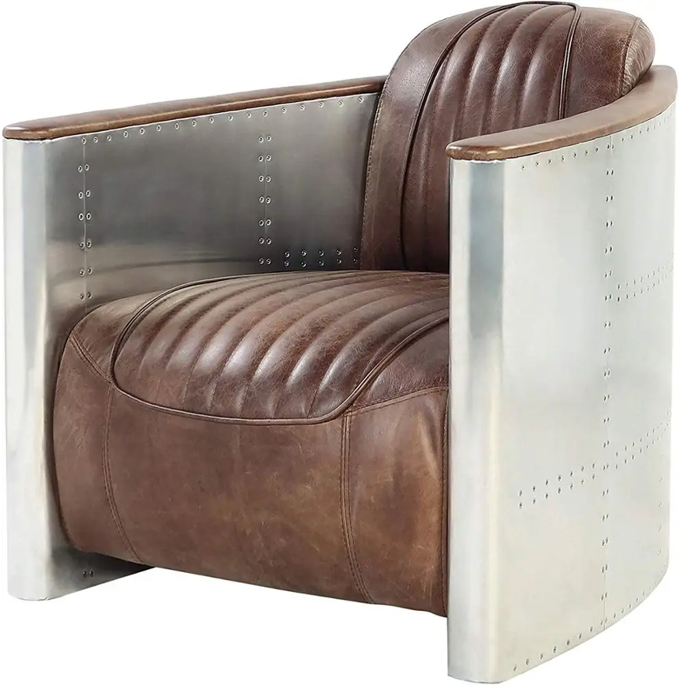 
ACME brancaster retro pu leather aluminum back armchair aviator Accent armchair 