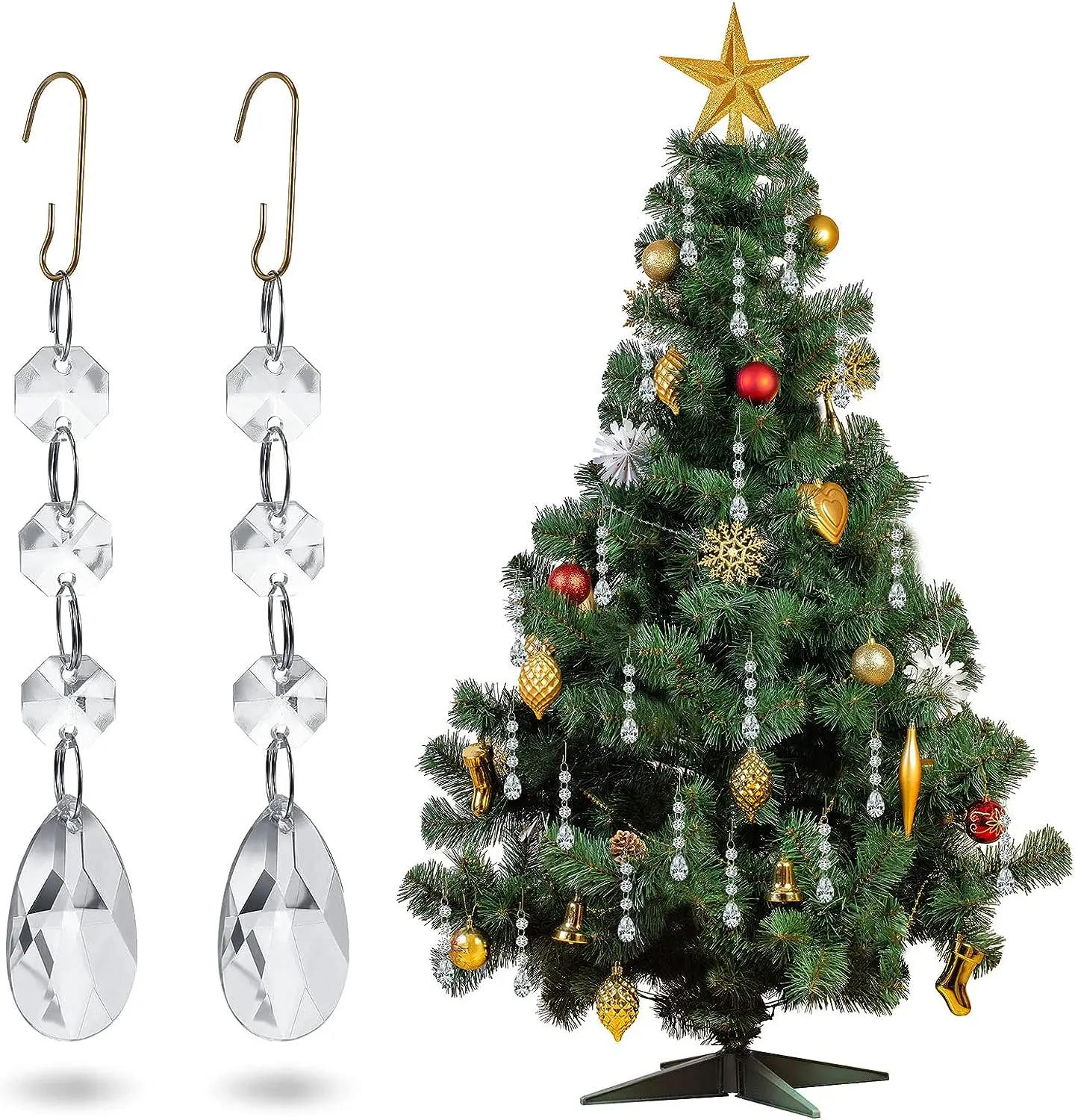 CR104 Crystal Water Drop Style Christmas Tree Ornaments Crystal Beads Garland Ornaments with Hook for Christmas Tree Decorations