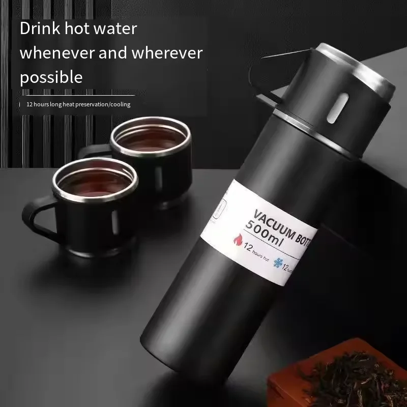 Business 500ml Gift Box Set Portable Business Cup Stainless Steel Thermos Cup One Cup Flasks Water Bottle With 3 Lids