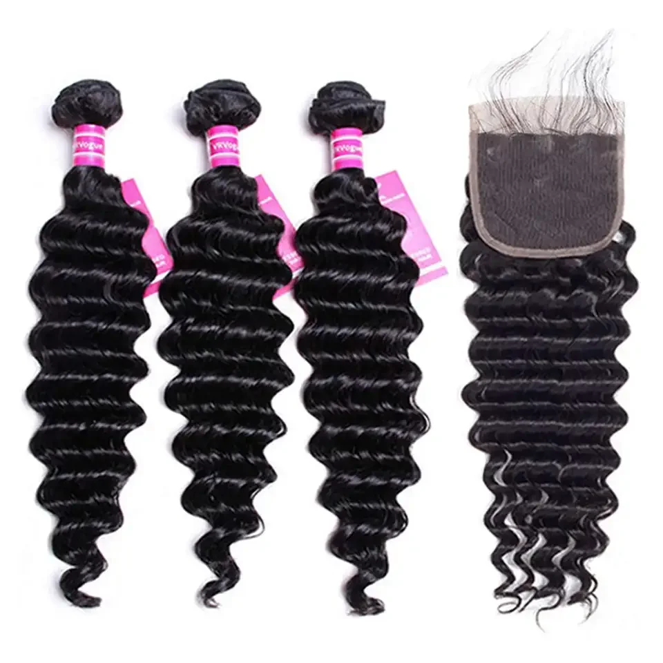 Cheap 3 In 1 Deep Wave Bundles With Frontal 13X4 Curly Hd Lace Frontal 13X6 Body Wave Peruvian Bundle Hair Vendors With Frontals
