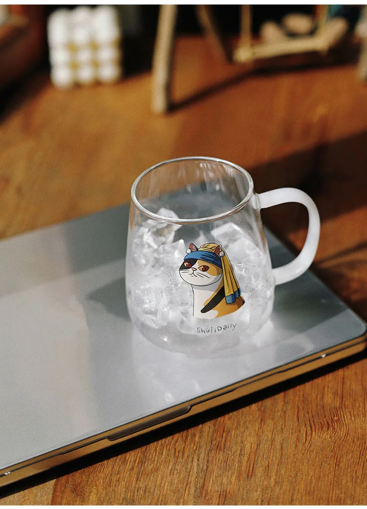 Factory wholesale custom logo 3D cute cartoon little bee transparent glass mug with lid spoon gift coffee cup for the office