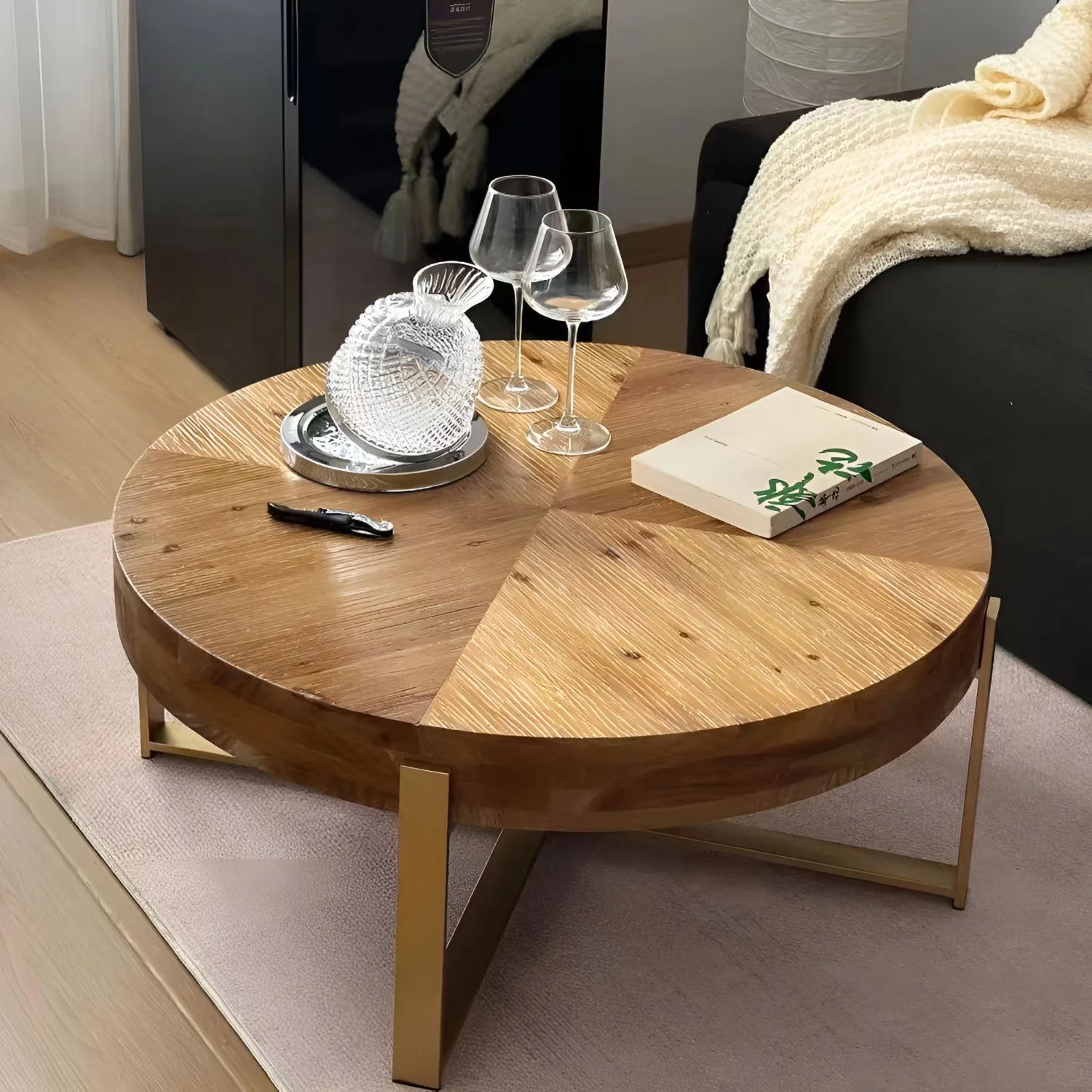 Wabi-sabi wind log Круглый Чайный Столик Американский Ретро край несколько Железный художественный чайный столик для гостиной новый китайский в стиле homestay