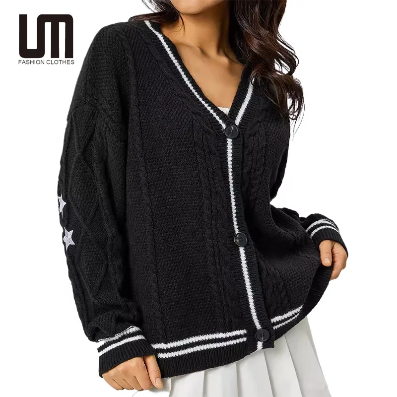 Liu Ming Latest 2025 Hot Selling Autumn Y2k Fashion Buttons Up Cardigans Tops Embroidered Knitted Sweater For Women