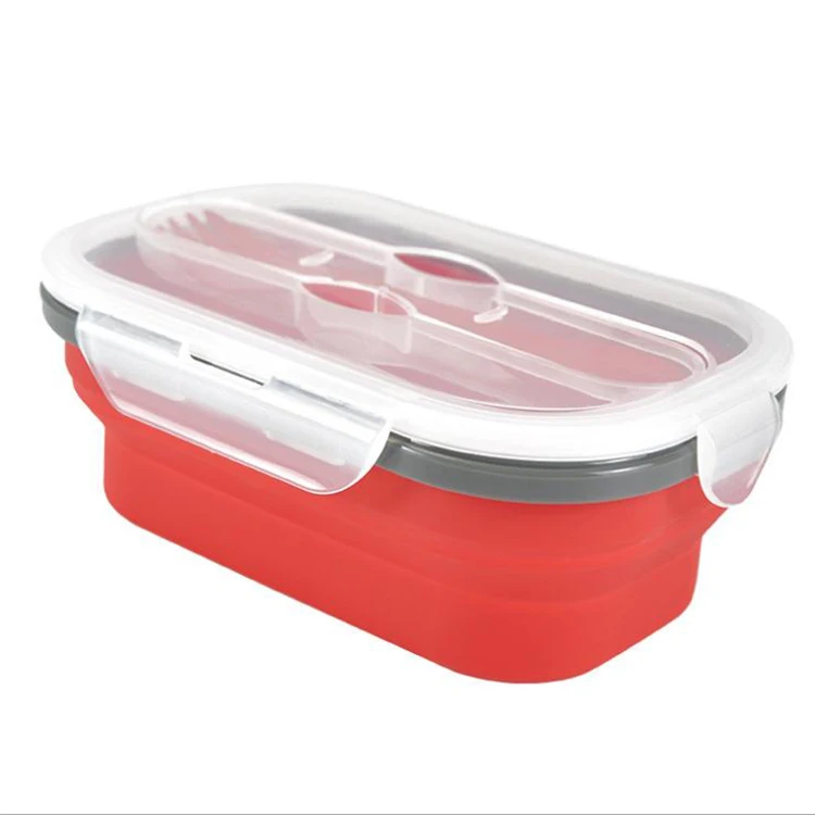 Wholesale Creative Silicone Storage Container Retractable Folding Bowl With Fork Collapsible Bento Box Fresh-keeping Box