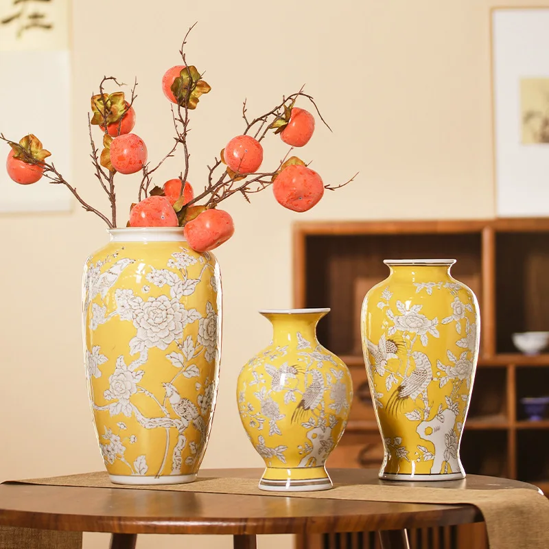 Antique Chinese Hand-Painted Ceramic Vase Modern Rustic New Entrance Desktop Flower Arranging Storage Jar Ornaments Office Home