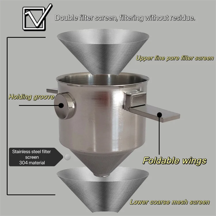 Pour Over Coffee Dripper Stainless Steel Coffee Filter Reusable Pour Over Cone Coffee Dripper with Removable Cup