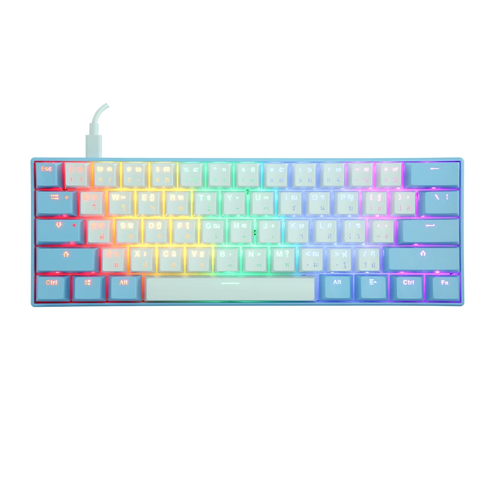 custom doubleshot transparent keycaps 61 keys mini russian keyboard diy hot swap usb wired gaming mechanical keyboards