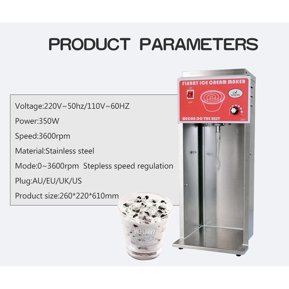 XEOLEO Commercial Frozen Yogurt Mixer Automatic 3600rpm Ice Cream Mixer Maker 350W Stainless Steel Milk Shaking Machine