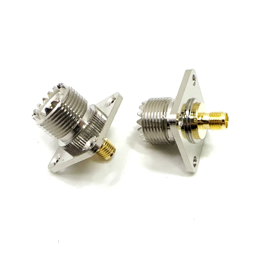 SO239 UHF Female To SMA Female Flange Connector UHF To SMA 4Hole Flange Panel Mount Socket RF Coaxial Adapters Brass Copper