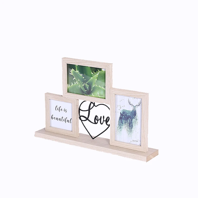 
New Family Love Plant Design MDF Wood 10*10cm 10*15cm 3d Standing Collage Photo Frame with Metal 