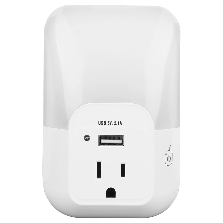 Wetop Plug-in Night Light with 2-Outlet Extender,3 color LED Nightlight with Dusk-to-Dawn Sensor for Bedroom,Hallway, Stairs