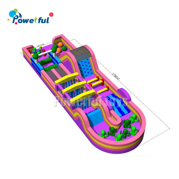 Extreme Kids Inflatable wipeout obstacle course sport game commercial  bounce  house with slide for sale