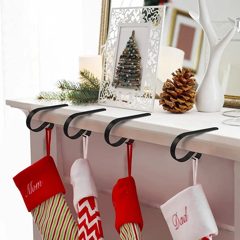 Christmas Stocking Holder, Metal Xmas Decorative Stocking Holder Christmas Sock Hook for Mantle Fireplace