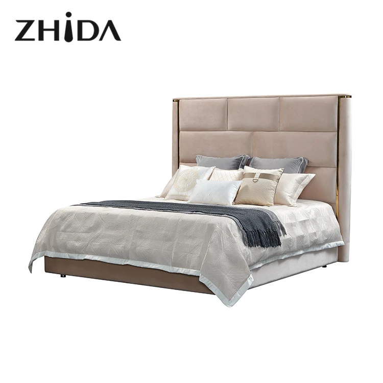 
Factory wholesale dubai design light luxury bed room furniture king size queen wood bed 
