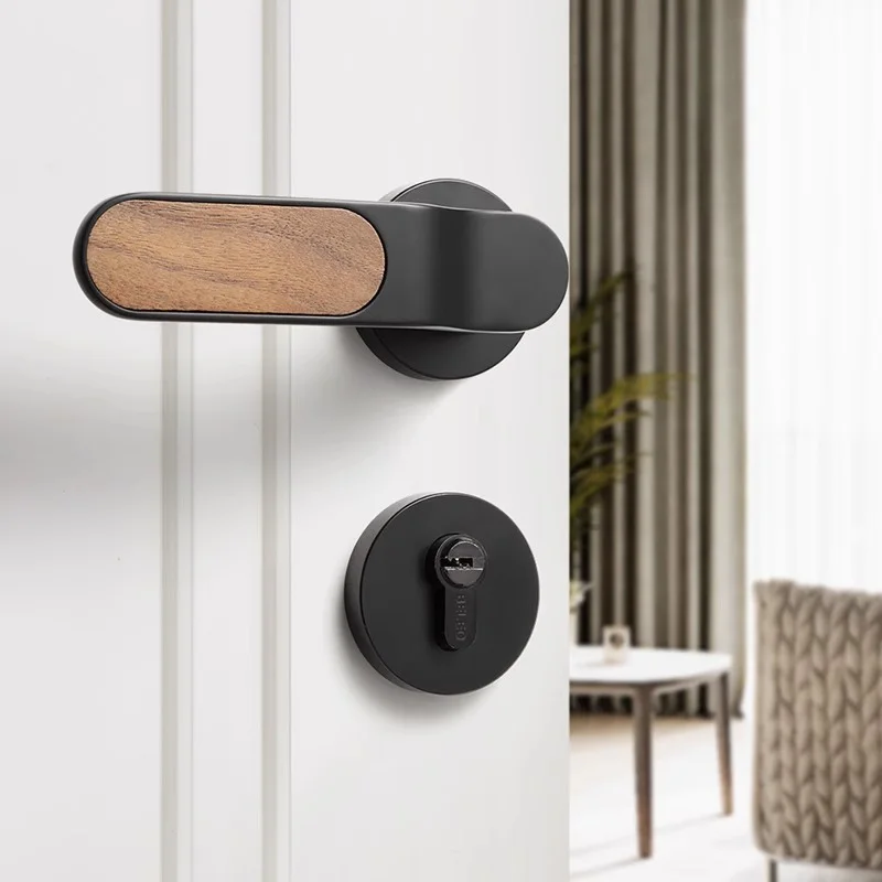 American Style Indoor Bedroom Household Door Lock Black Walnut Wood Silent Magnetic Suction Handle for Window & Bathroom Use