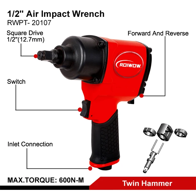 1/2 inch Pneumatic High Torque Wrench Twin Hammer Air Impact Wrench Tool Kit Pneumatic Torque Wrench Air Gun Set Socket