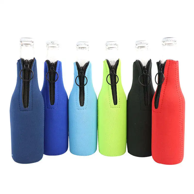 FOCUS Sublimation Beer Bottle Sleeve Neoprene Bottle Cooler with Zipper Promotional Giveaway Gift for Carrying Beer Bottle