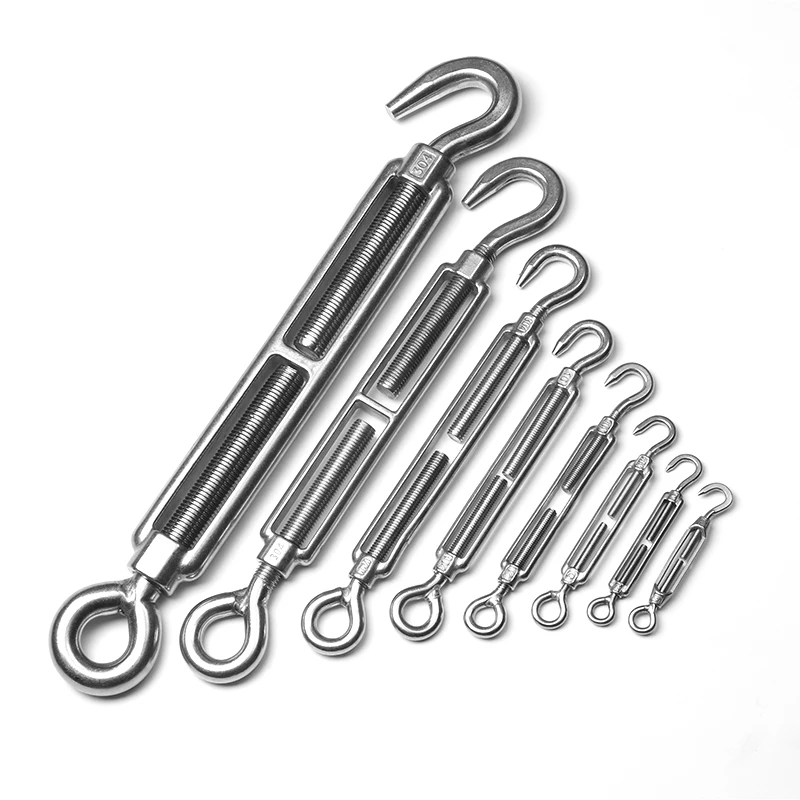 Two Ending Hook Wire Rope Tension 304 Stainless Steel Turnbuckle Hardware Hook & Hook Turnbuckles with Steel Wire Rope