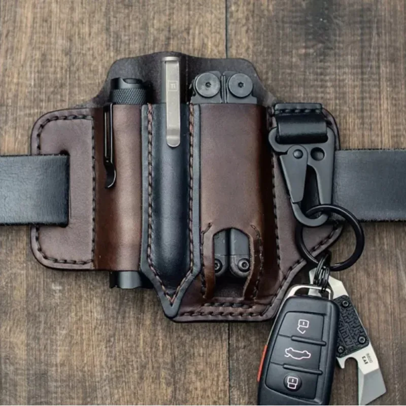 Cowhide Leather Tool Holster Outdoor Tactical Flashlight Tool Holster Organizer Belt Pouch