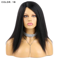 Cheap Wholesale African Wigs Soft Afro Kinky Yaki Wigs Ombre Brown Blonde 14 Inch Kinky Yaki Straight Hair Wig For Women