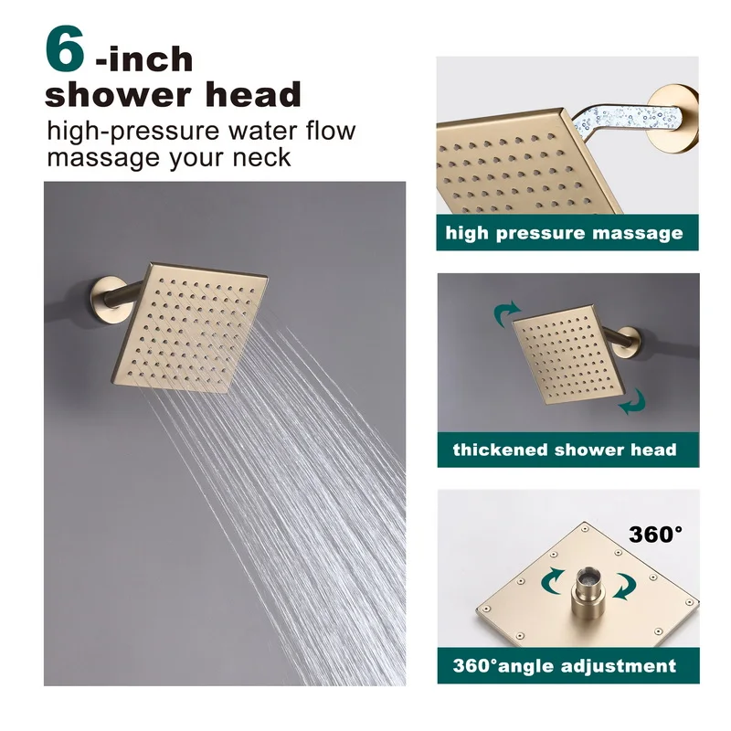 Brushed Gold Shower System Concealed Multiple Head Sprayers Modern High End Rainfall Handheld Jets Brass Control Body 3 in 1 Set