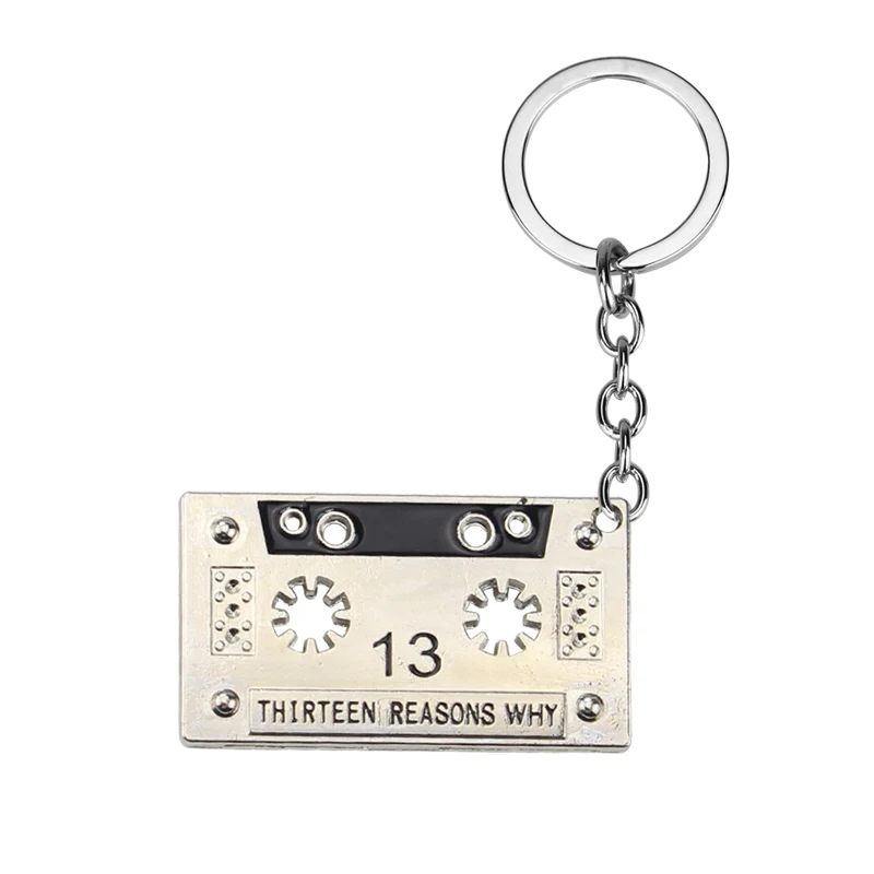 Vintage THIRTEEN REASONS WHY Audio Tape 13 Reasons Why Cassette Tape Silvertone Pendant Metal Keychain