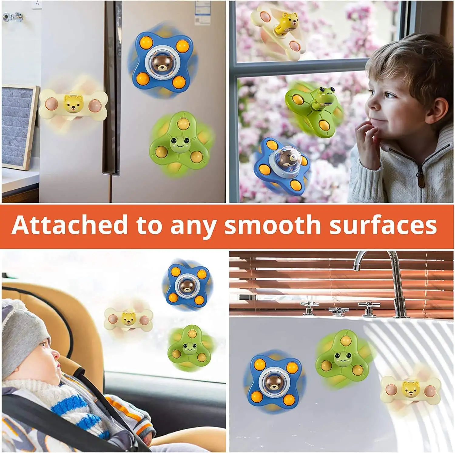 3pcs Toddlers Sensory Animal Fidget Spin Turntable Sucker Bath Toy Spinning Top Babies Base Baby Suction Cup Spinner Toy