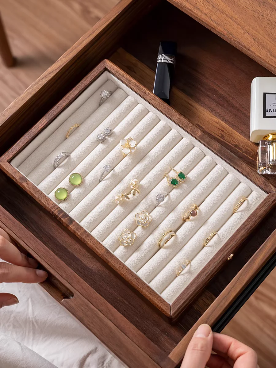 Stackable Storage Jewelry Display Holder Organizer Tray Walnut Wooden Jewelry Tray For Ring Earring Trinket Gemstone