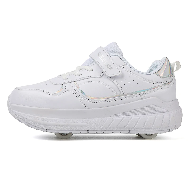 Elementary Fitness Freestyle Children Skate Roller Shoes PU TPR sole Kids Kick Out with 4 wheels Running Sneakers Rollershoes